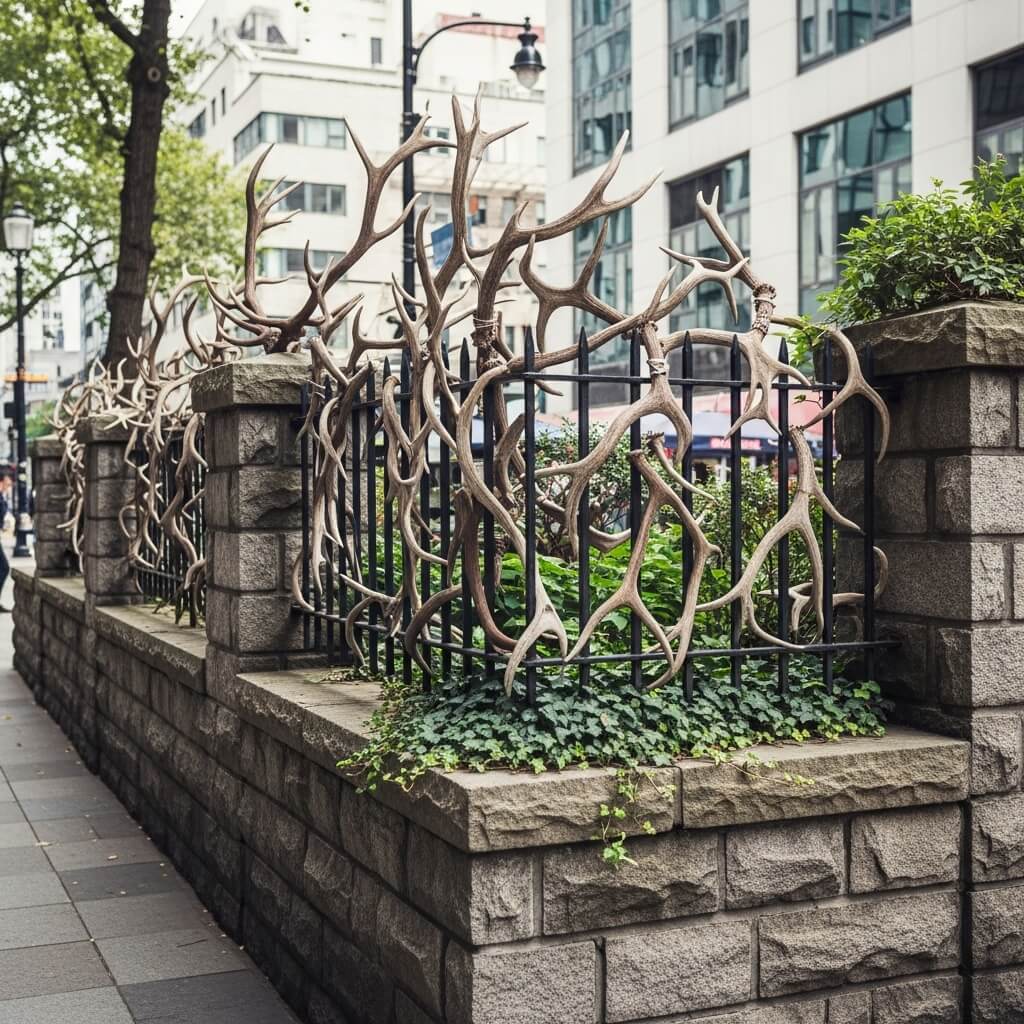 حفاظ شاخ گوزنی روی دیوار سنگی